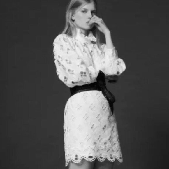 Sandro Houle Embroidered White Eyelet Mini Dress S $500 - Picture 1 of 8